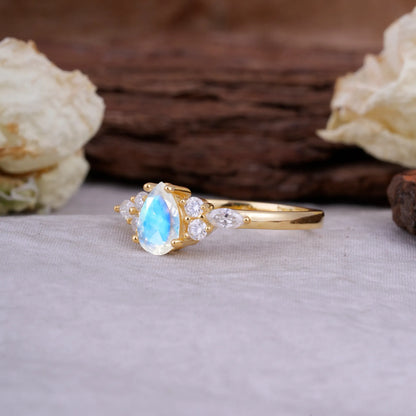 Sophisticated 4-Prong Pear-Cut Moonstone Promise Ring
