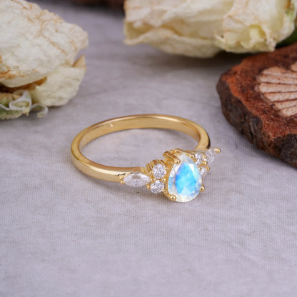 Sophisticated 4-Prong Pear-Cut Moonstone Promise Ring