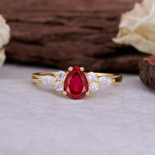 Sophisticated 4-Prong Pear-Cut Ruby Promise Ring