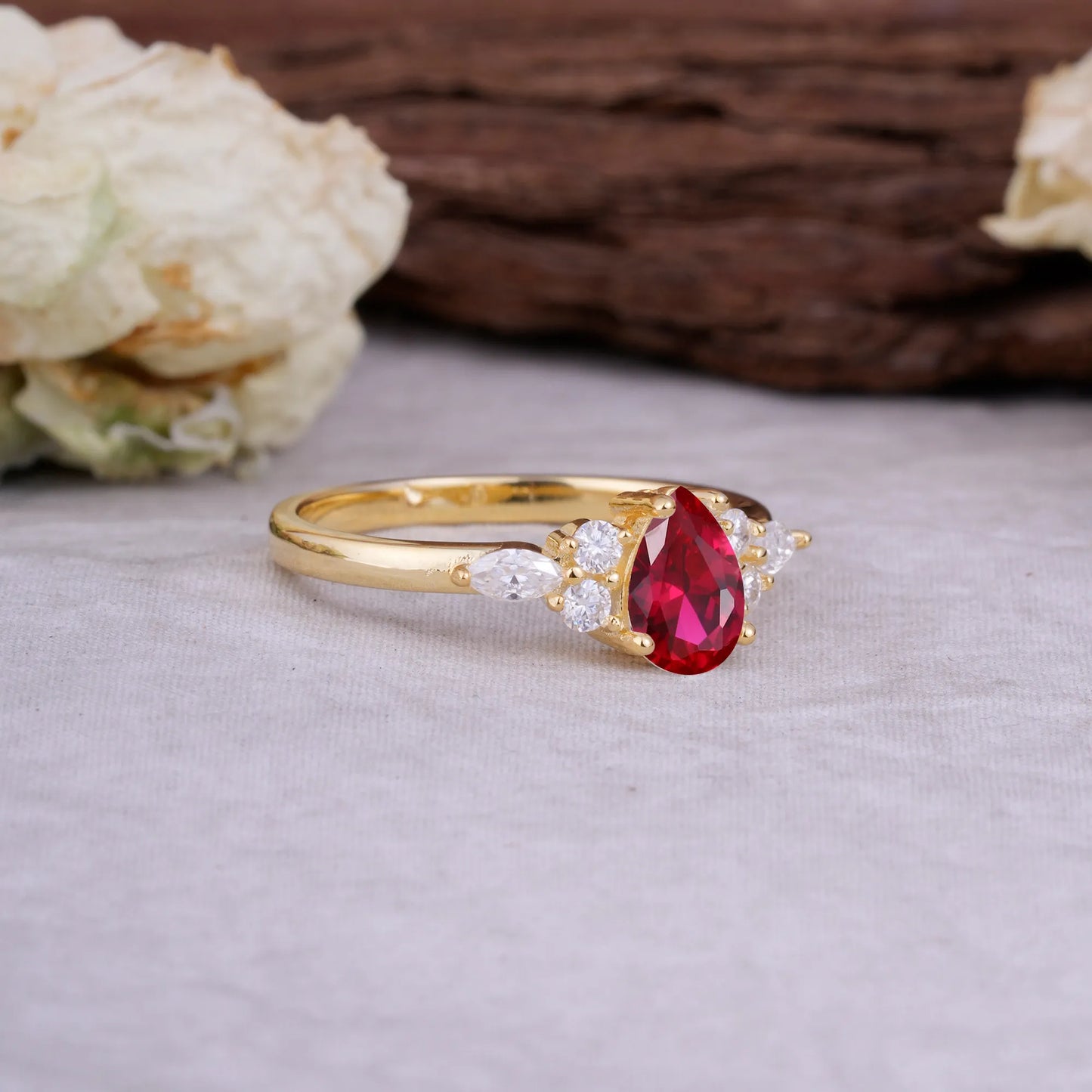 Sophisticated 4-Prong Pear-Cut Ruby Promise Ring