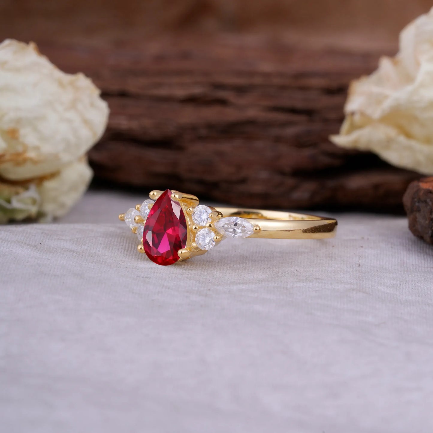 Sophisticated 4-Prong Pear-Cut Ruby Promise Ring