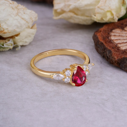 Sophisticated 4-Prong Pear-Cut Ruby Promise Ring