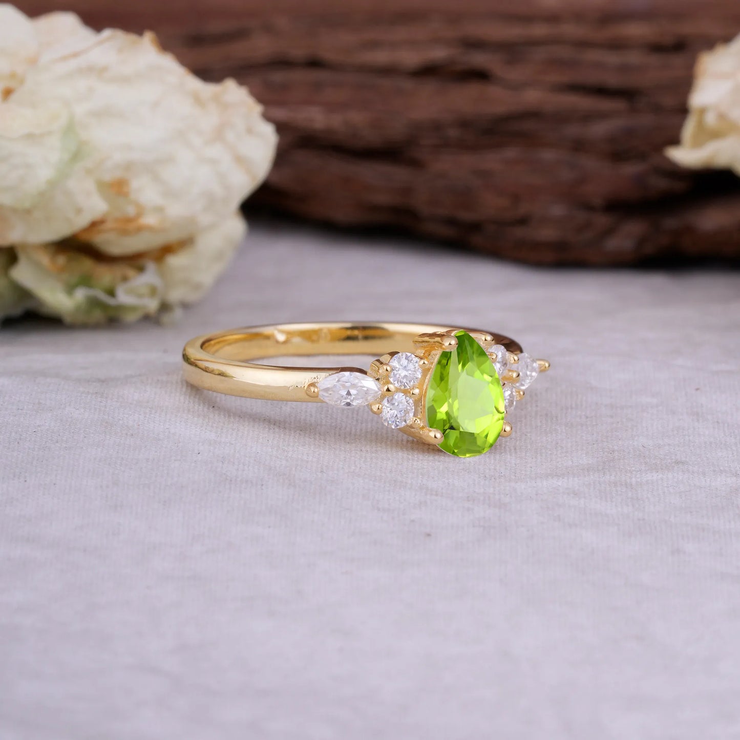 Sophisticated 4-Prong Pear-Cut Peridot Promise Ring