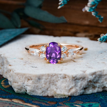 Custom made-Sophisticated 4-Prong Oval Cut Amethyst Engagement Ring(10*8)