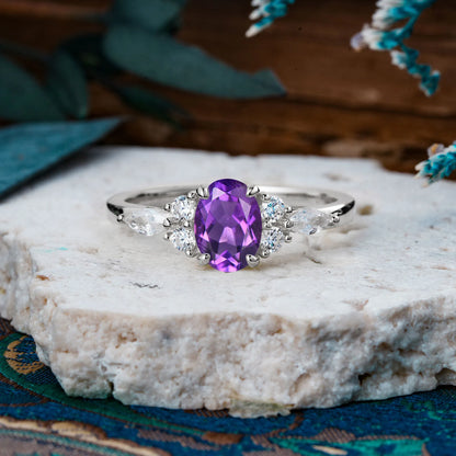 Custom made-Sophisticated 4-Prong Oval Cut Amethyst Engagement Ring(10*8)
