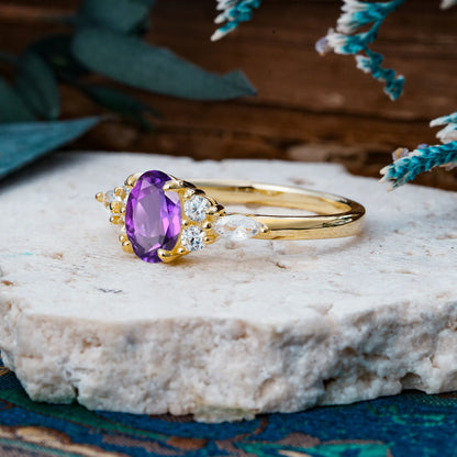 Custom made-Sophisticated 4-Prong Oval Cut Amethyst Engagement Ring(10*8)