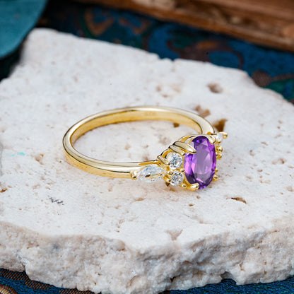 Custom made-Sophisticated 4-Prong Oval Cut Amethyst Engagement Ring(10*8)