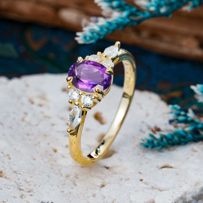 Custom made-Sophisticated 4-Prong Oval Cut Amethyst Engagement Ring(10*8)