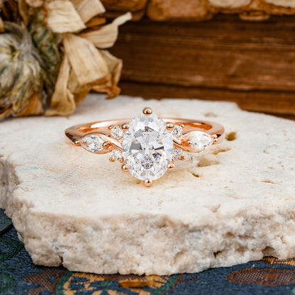 Nature Inspired 6 Prong Leaf Oval Cut Moissanite Engagement Ring