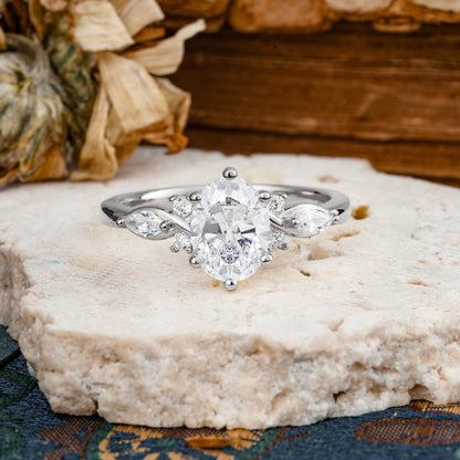 Nature Inspired 6 Prong Leaf Oval Cut Moissanite Engagement Ring