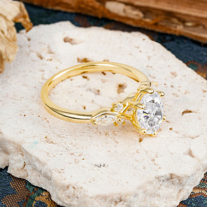 Nature Inspired 6 Prong Leaf Oval Cut Moissanite Engagement Ring