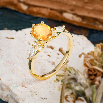 Nature Inspired 6 Prong Leaf Oval Cut Citrine Engagement Ring