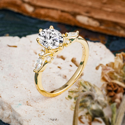 Nature Inspired 6 Prong Leaf Oval Cut Lab Diamond Engagement Ring