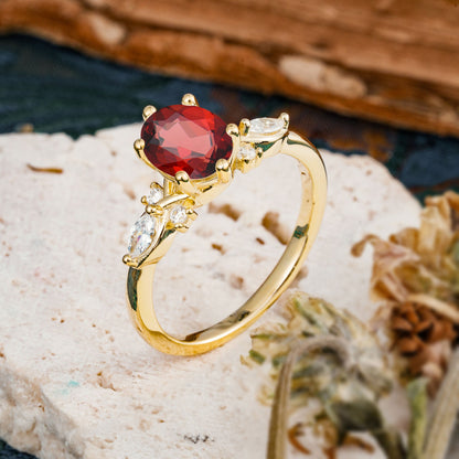 Nature Inspired 6 Prong Leaf Oval Cut Garnet Engagement Ring
