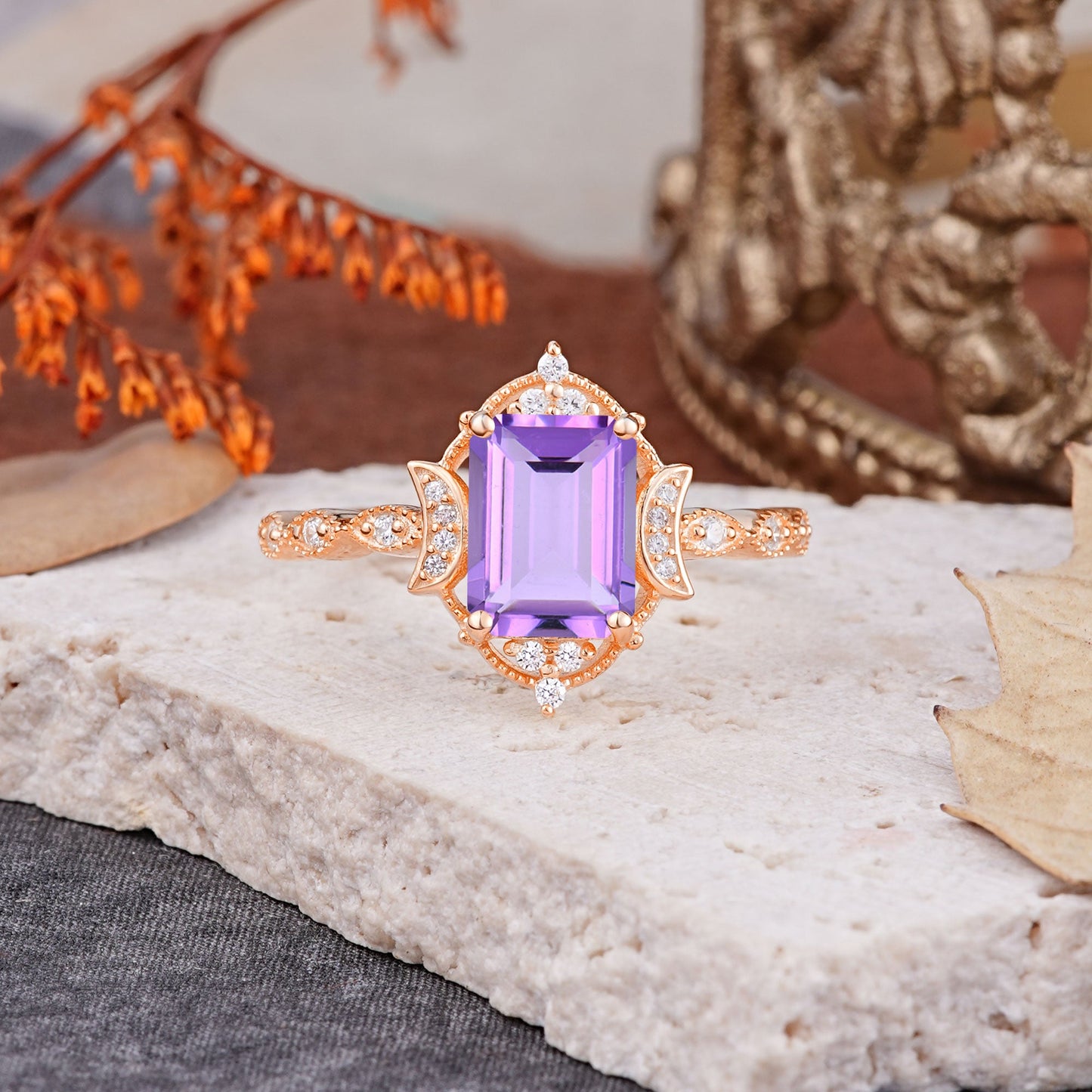 Classic Sparkling Radiant Cut Amethyst Engagement Ring with Vintage Halo