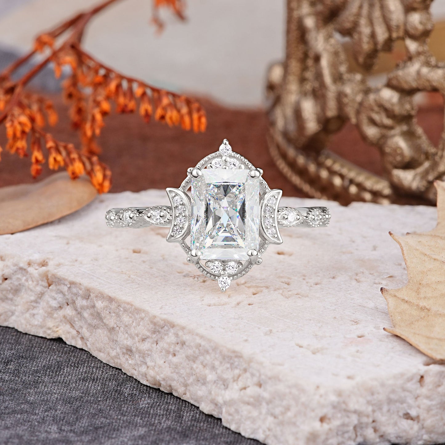 Classic Sparkling Radiant Cut Moissanite Engagement Ring with Vintage Halo