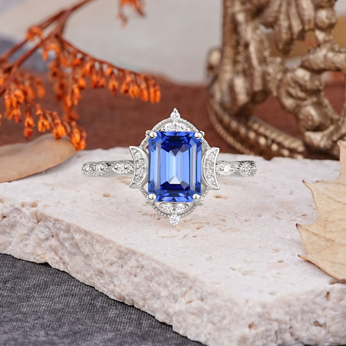Classic Sparkling Radiant Cut Sapphire Engagement Ring with Vintage Halo
