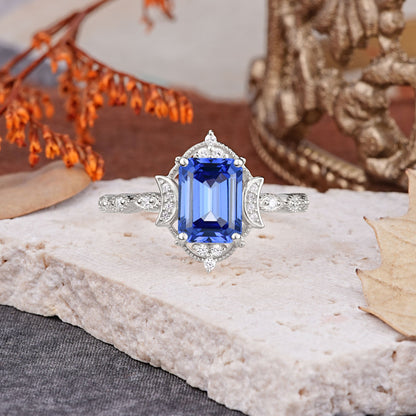 Classic Sparkling Radiant Cut Sapphire Engagement Ring with Vintage Halo
