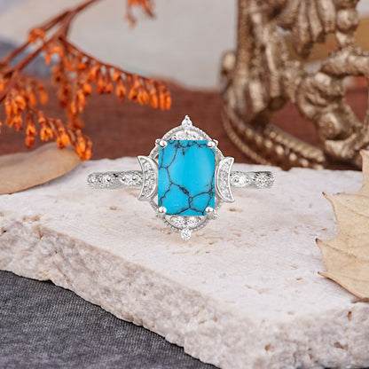 Classic Sparkling Radiant Cut Turquoise Engagement Ring with Vintage Halo