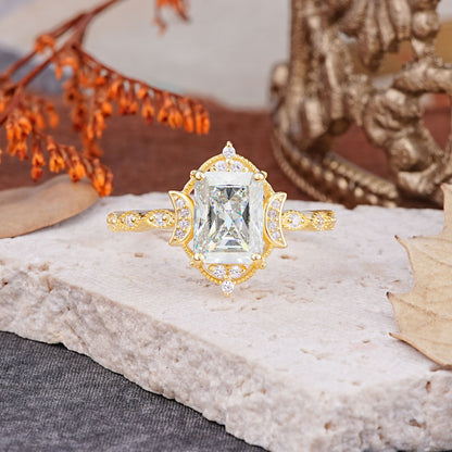 Classic Sparkling Radiant Cut Moissanite Engagement Ring with Vintage Halo