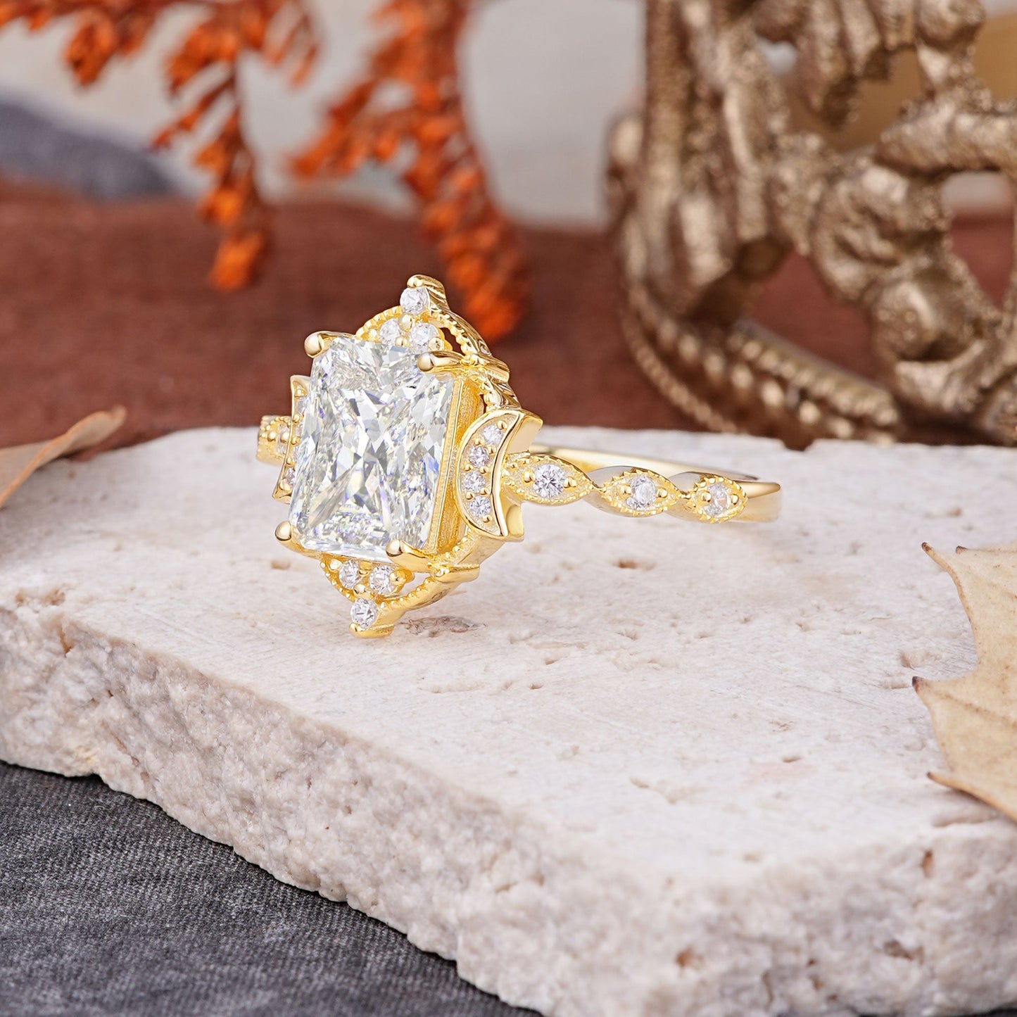 Classic Sparkling Radiant Cut Moissanite Engagement Ring with Vintage Halo