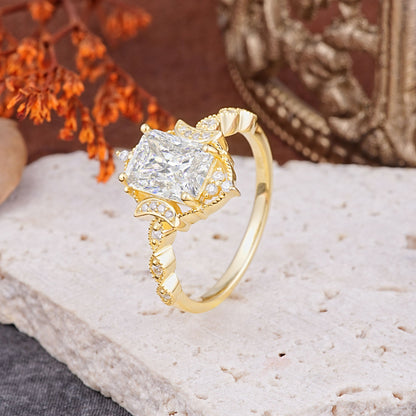 Classic Sparkling Radiant Cut Moissanite Engagement Ring with Vintage Halo