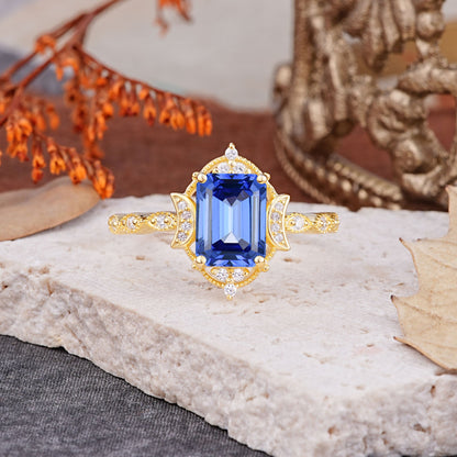 Classic Sparkling Radiant Cut Sapphire Engagement Ring with Vintage Halo