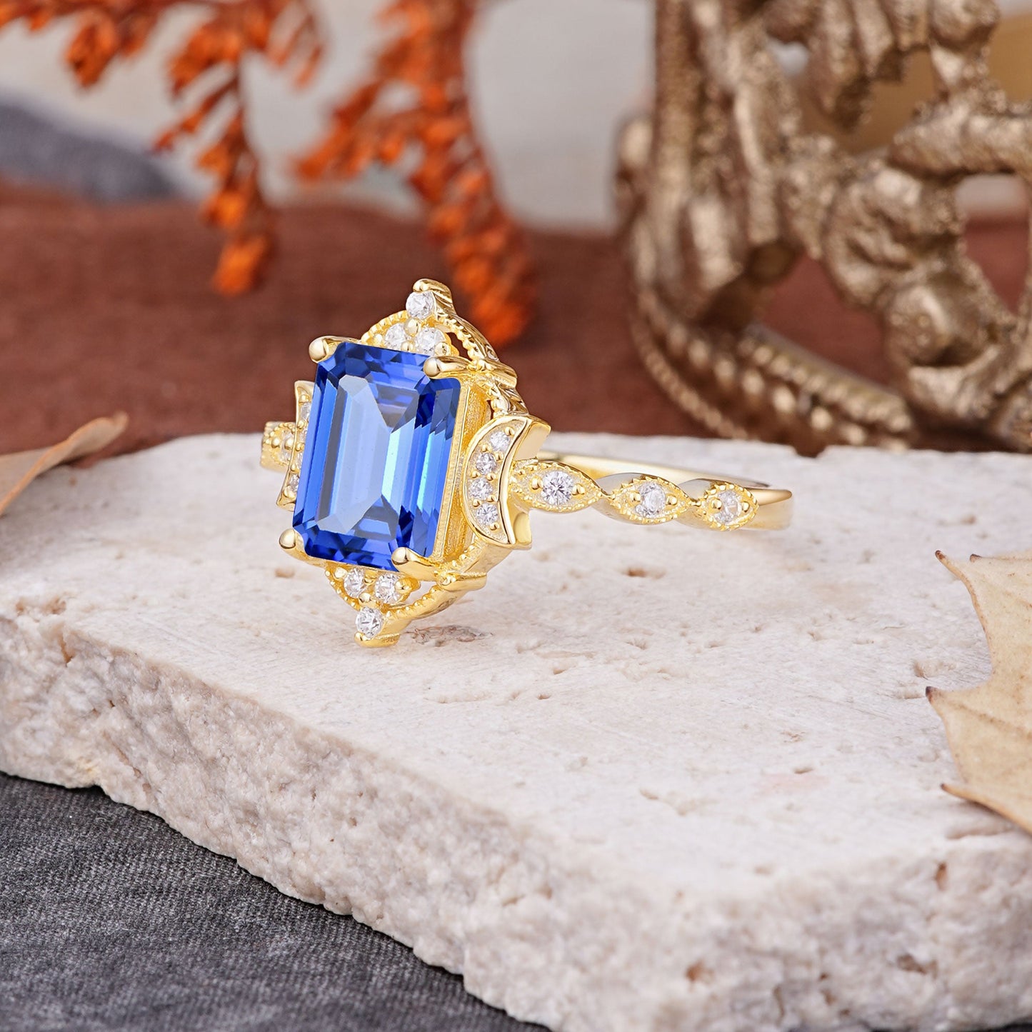 Classic Sparkling Radiant Cut Sapphire Engagement Ring with Vintage Halo