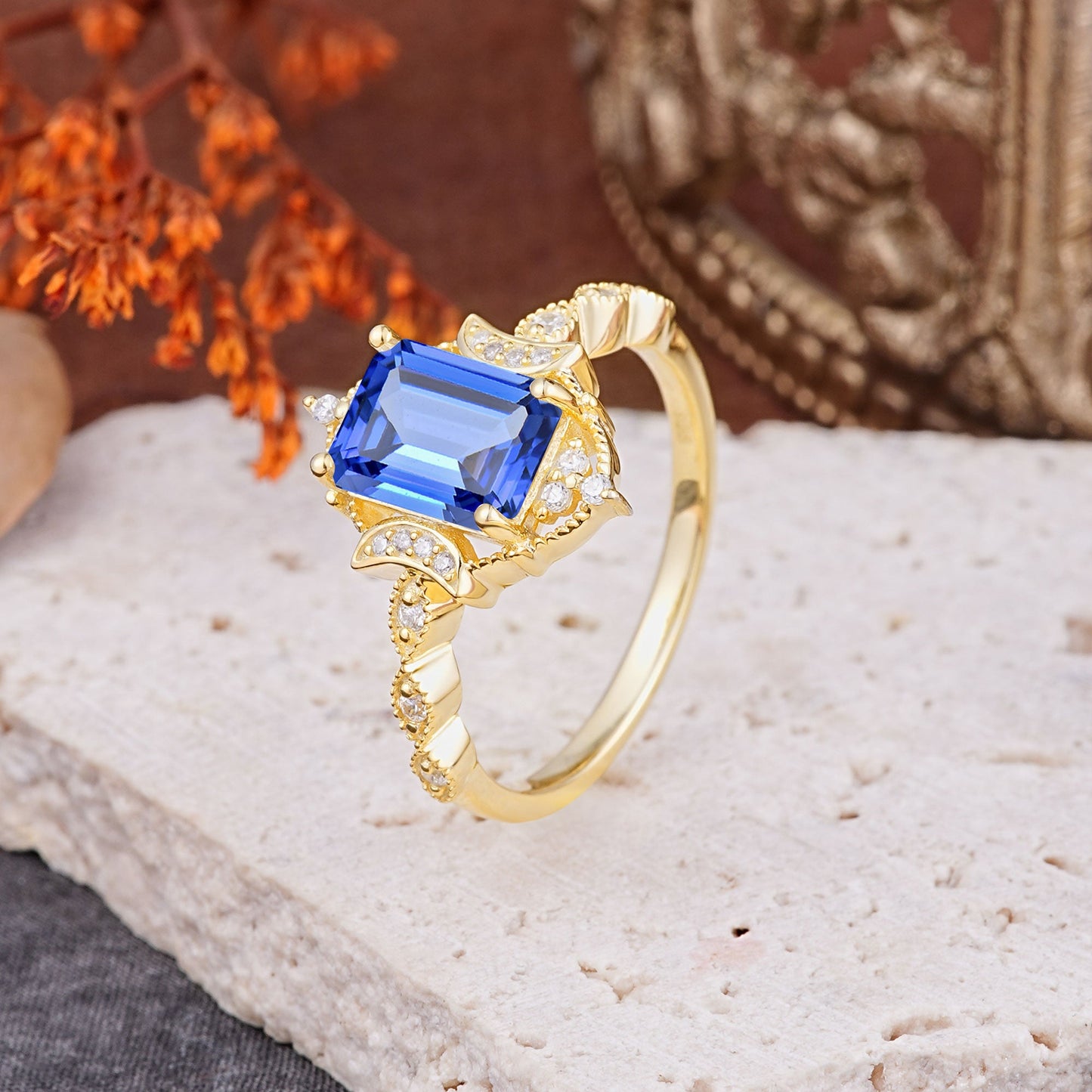 Classic Sparkling Radiant Cut Sapphire Engagement Ring with Vintage Halo