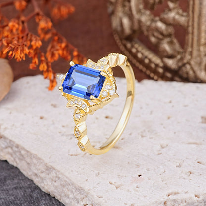 Classic Sparkling Radiant Cut Sapphire Engagement Ring with Vintage Halo