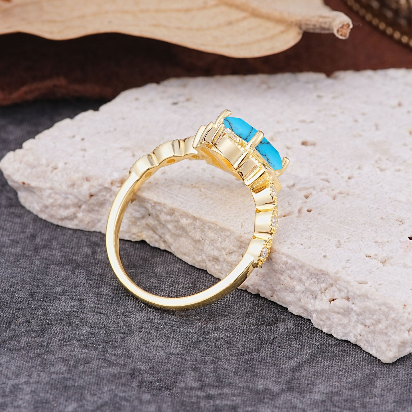 Classic Sparkling Radiant Cut Turquoise Engagement Ring with Vintage Halo