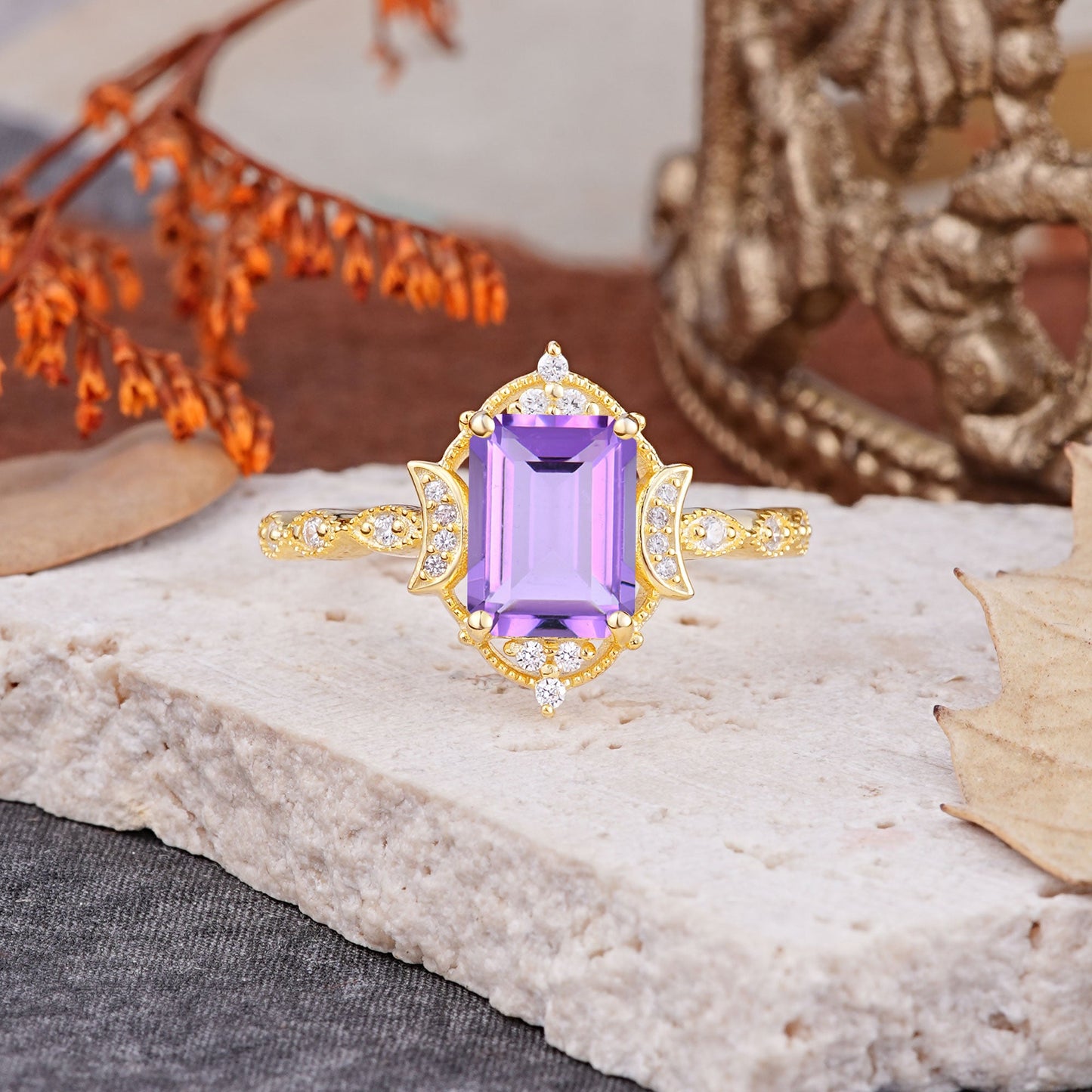 Classic Sparkling Radiant Cut Amethyst Engagement Ring with Vintage Halo