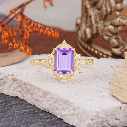 Classic Sparkling Radiant Cut Amethyst Engagement Ring with Vintage Halo