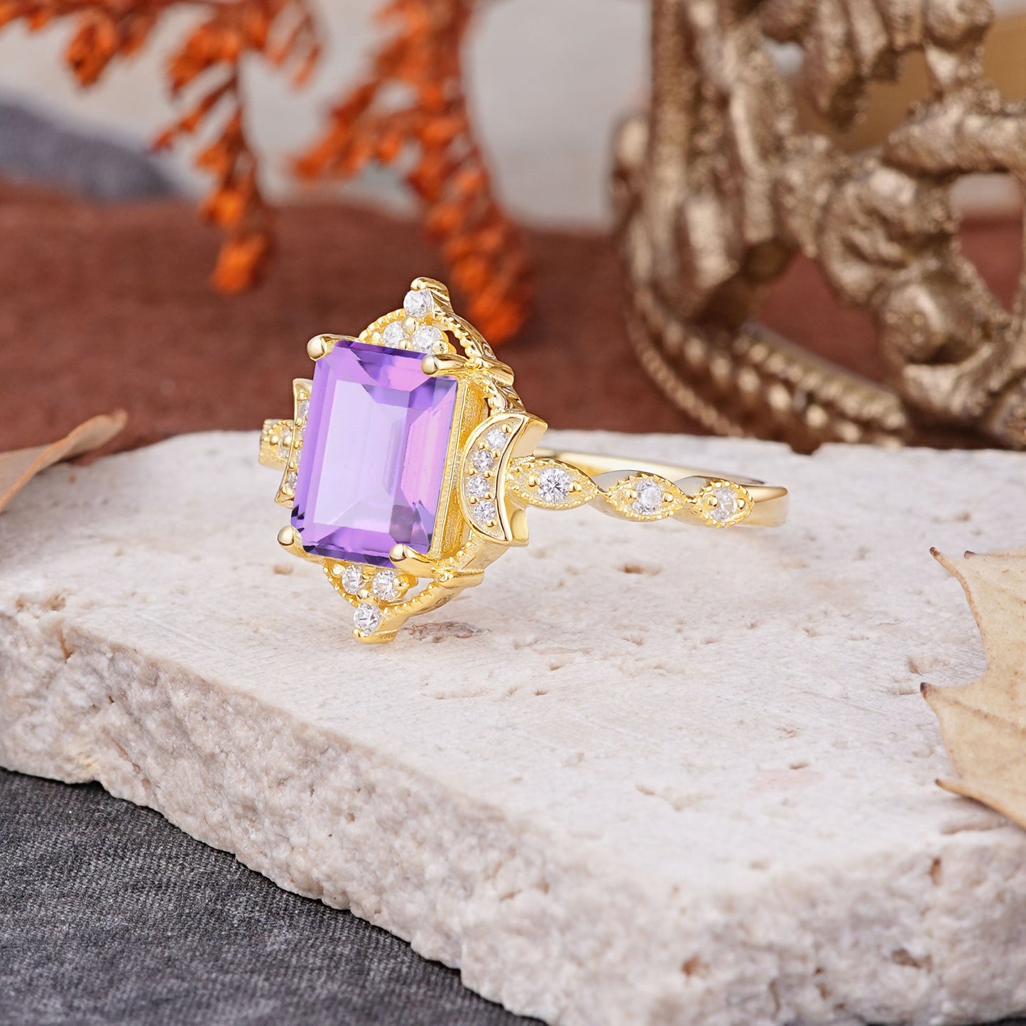 Classic Sparkling Radiant Cut Amethyst Engagement Ring with Vintage Halo