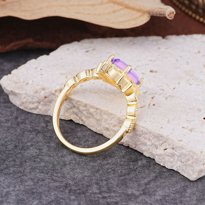 Classic Sparkling Radiant Cut Amethyst Engagement Ring with Vintage Halo