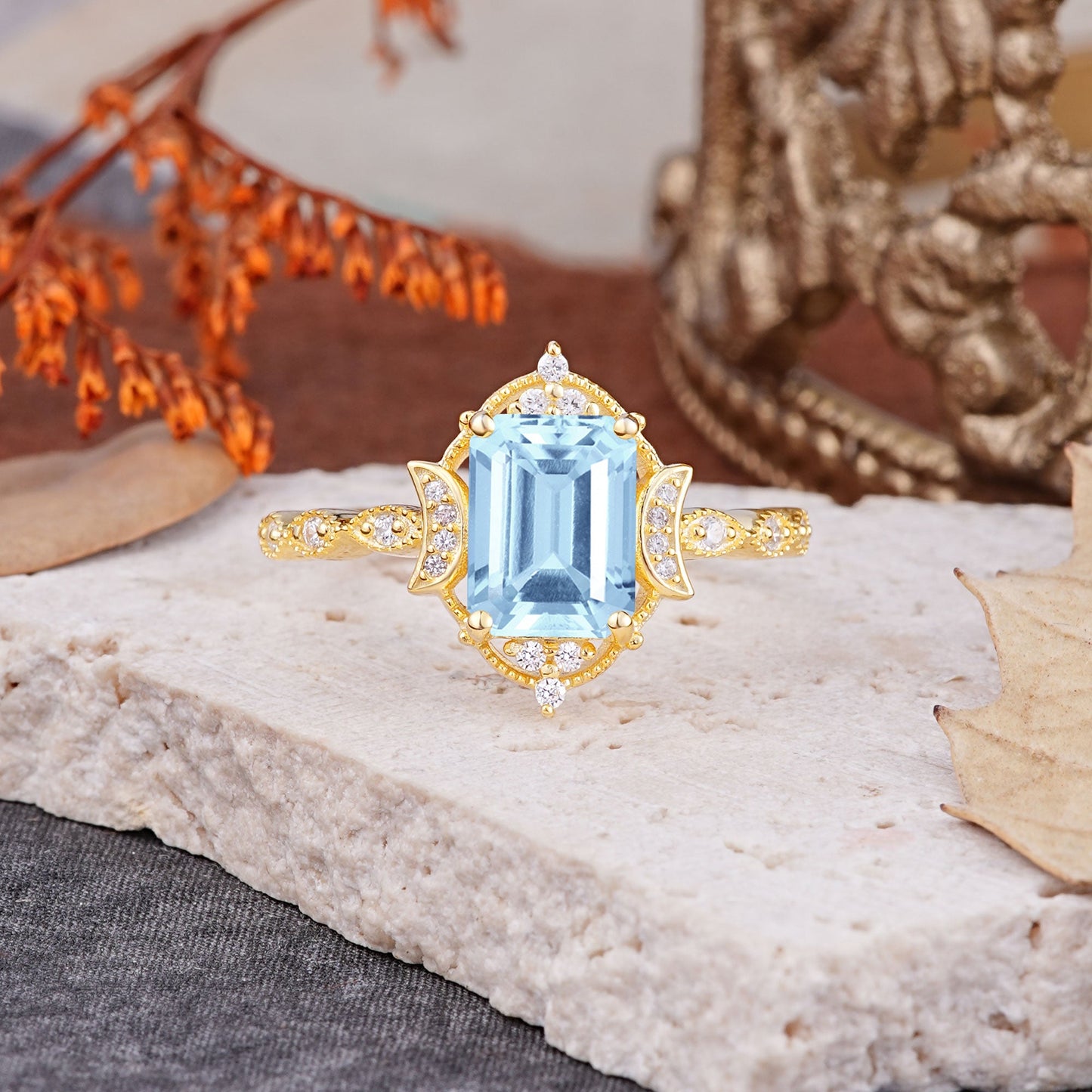 Classic Sparkling Radiant Cut Aquamarine Engagement Ring with Vintage Halo