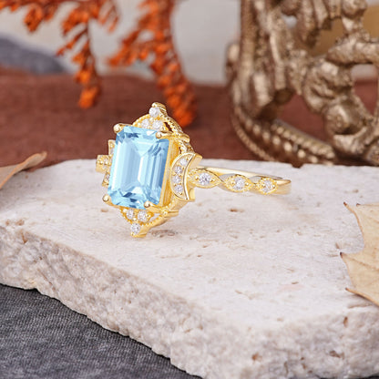 Classic Sparkling Radiant Cut Aquamarine Engagement Ring with Vintage Halo