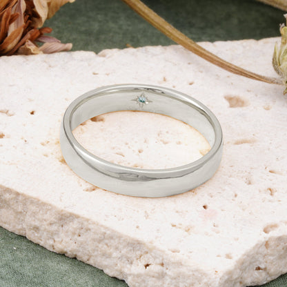Vintage Hidden Starburst Single Moss Agate Domed Men's Wedding Band