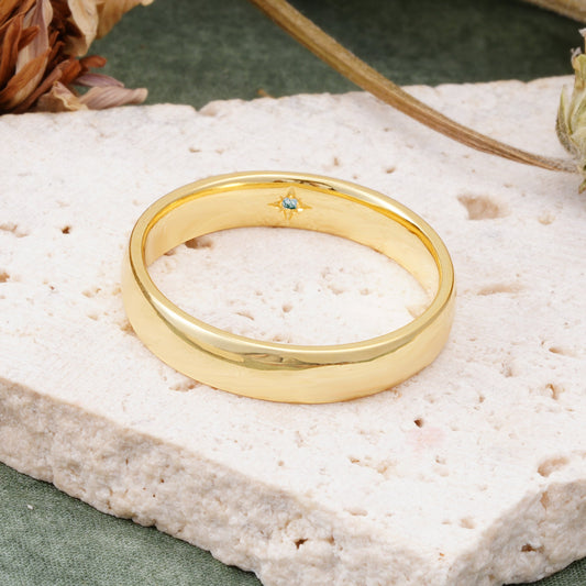 Vintage Hidden Starburst Single Moss Agate Domed Men's Wedding Band