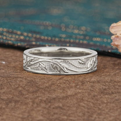 Vintage Vine Engraved Men's Wedding Band