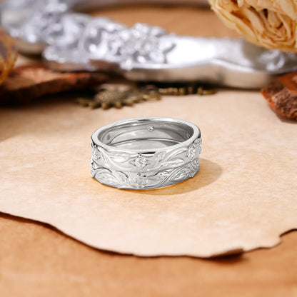 Nature-Inspired Round Cut Moissanite Gold Ring Set for Couples