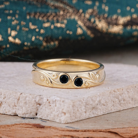 Classic Style Bezel  Set Round - Cut Natural Black Onyx Men's Ring