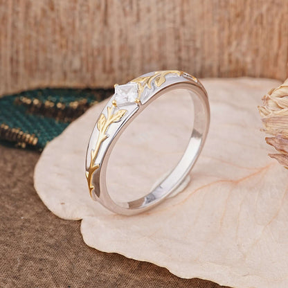 Unique 4 Prong Men's Lab Diamond Wedding Ring with Vine Design