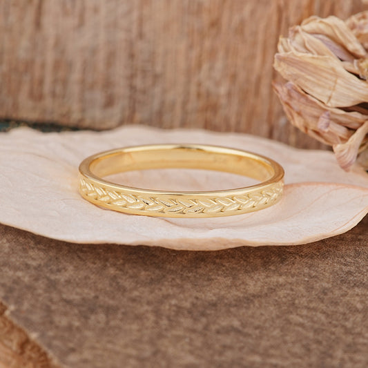 Vintage Wheat Braided Men Wedding Band Plain Band for Him