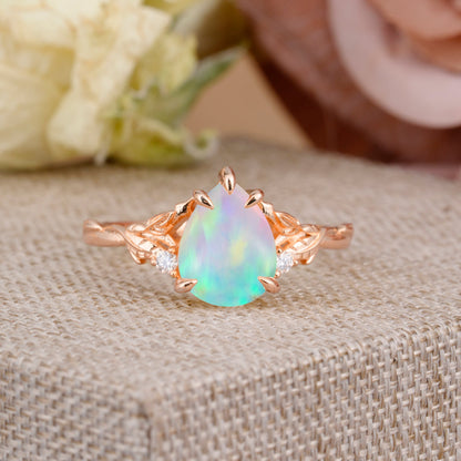 Elegant & Luxurious 5 prong Pear-Cut Fire Opal Engagement Ring