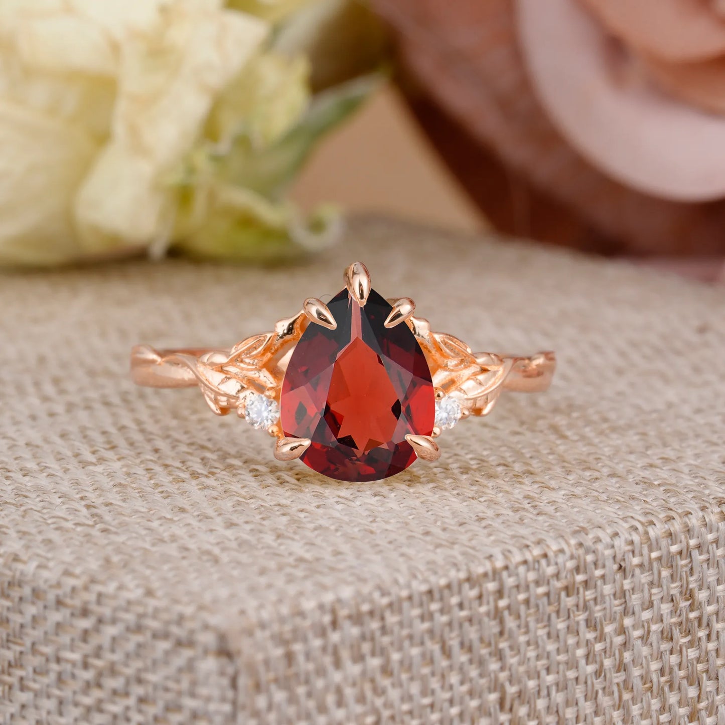 Elegant & Luxurious 5 prong Pear-Cut Natural Garnet Wedding Band