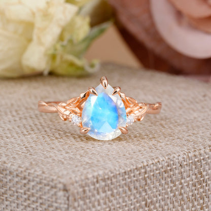 Elegant & Luxurious 5 prong Pear-Cut Moonstone Engagement Ring