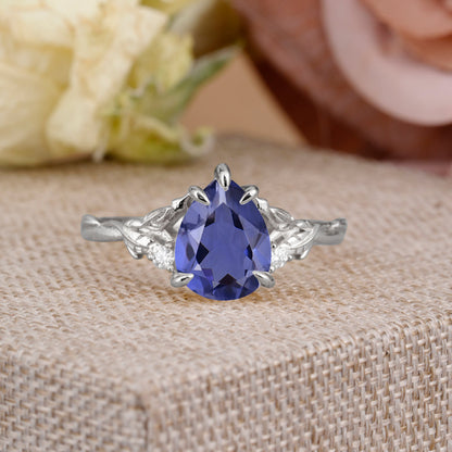 Elegant & Luxurious 5 prong Pear-Cut Tanzanite Engagement Ring