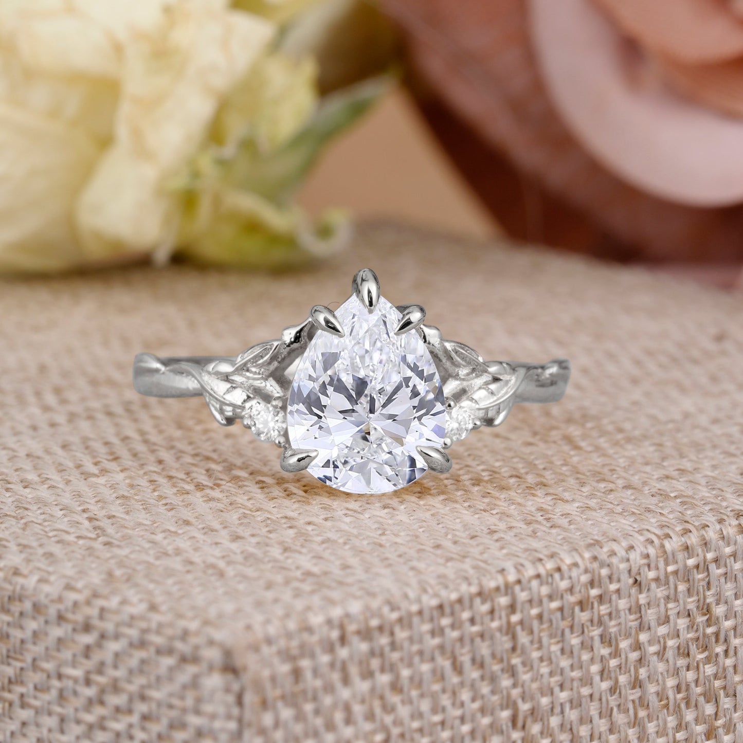 Elegant & Luxurious 5 prong Pear-Cut Lab Diamond Engagement Ring