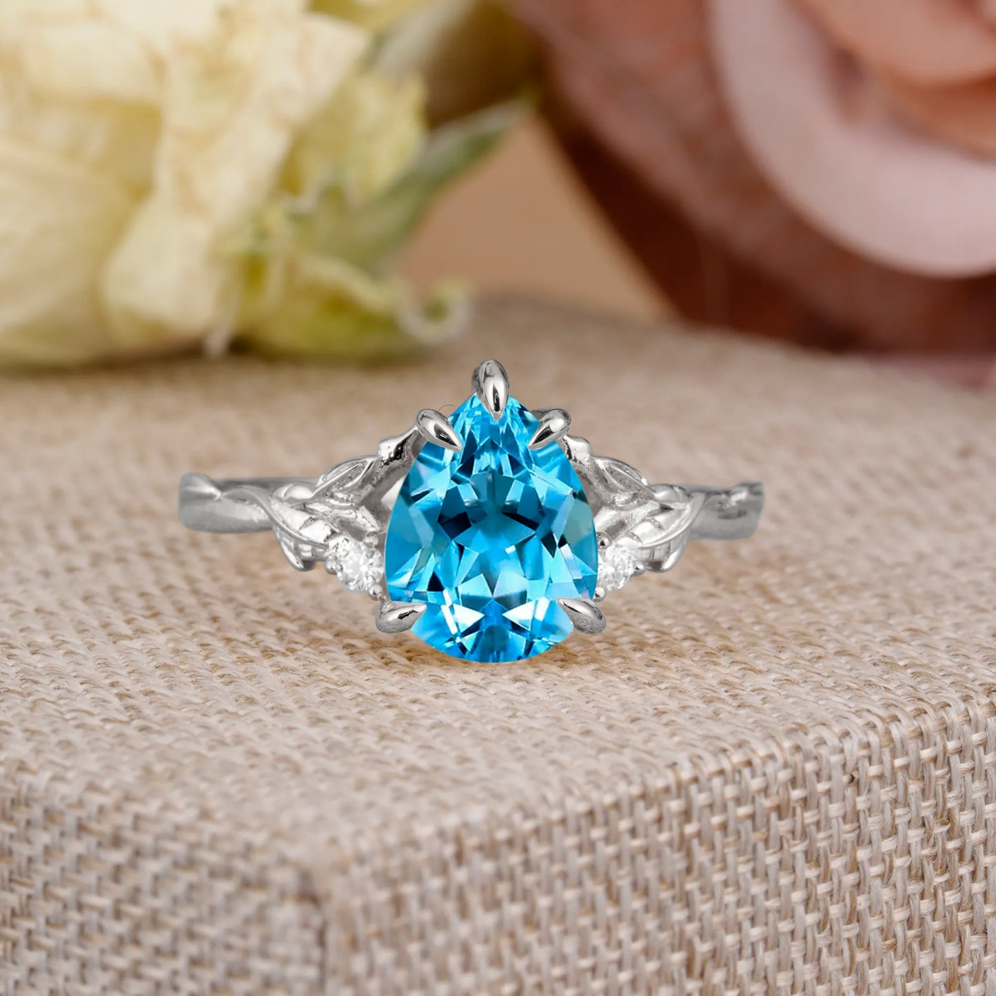 Elegant & Luxurious 5 prong Pear-Cut Aquamarine Wedding Band
